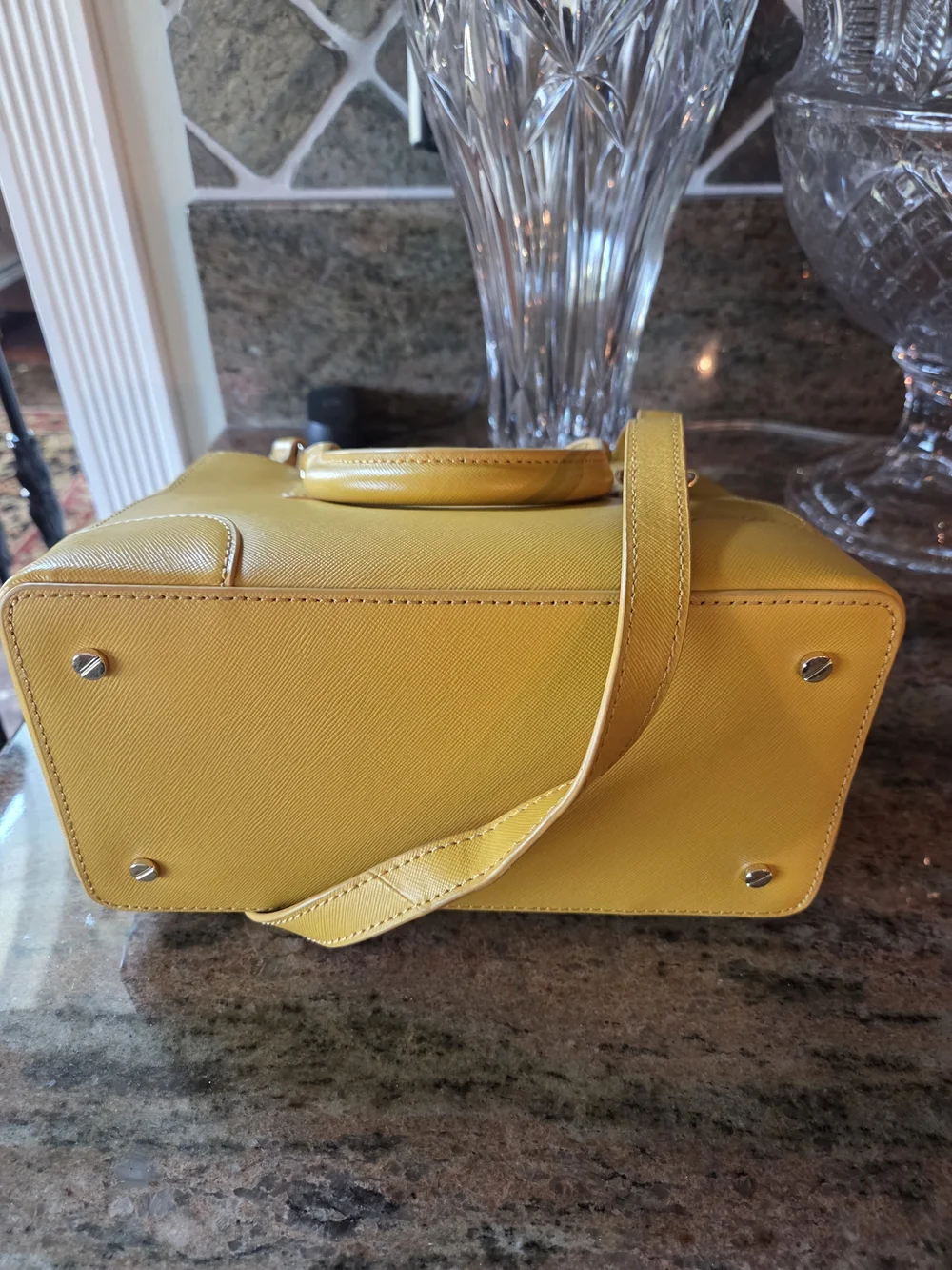 Tory Burch Yellow Leather Satchel with Two Cardholders
